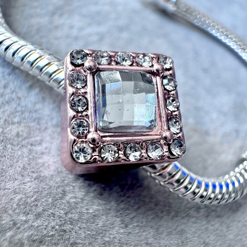 Square Rose Gold Bead Spacer Charm fits European Bracelet